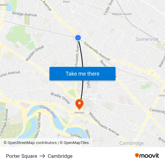 Porter Square to Cambridge map