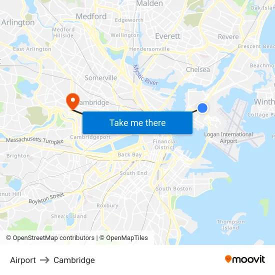 Airport to Cambridge map