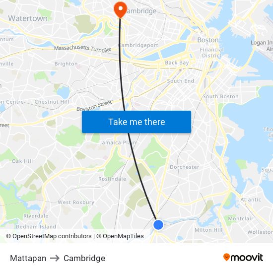 Mattapan to Cambridge map