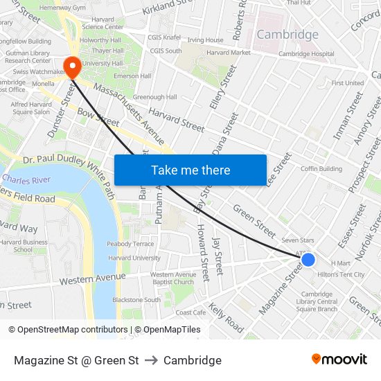 Magazine St @ Green St to Cambridge map