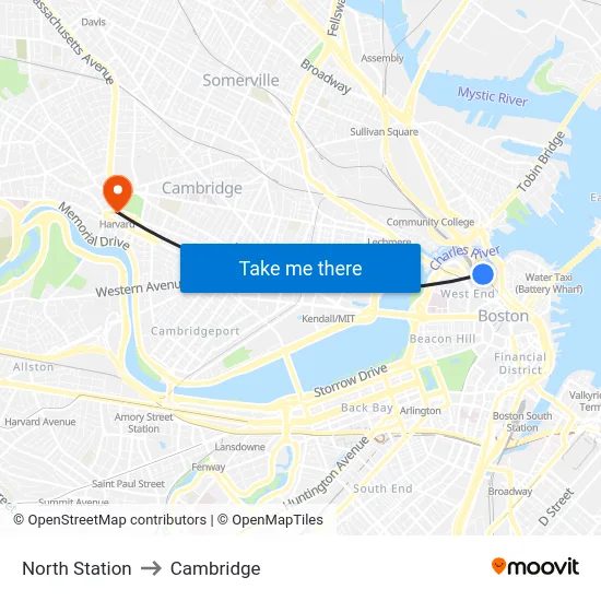 North Station to Cambridge map