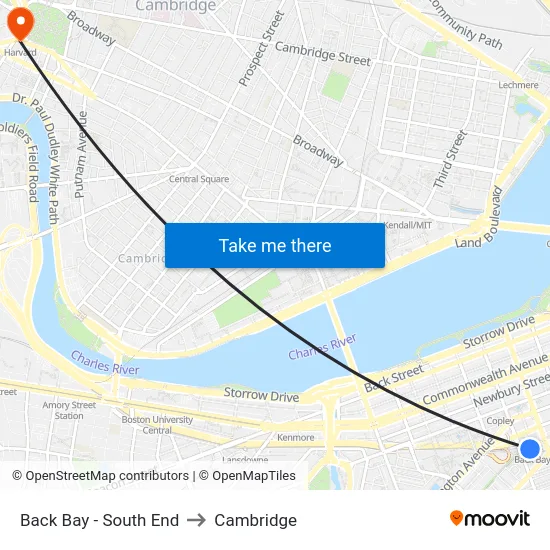 Back Bay - South End to Cambridge map