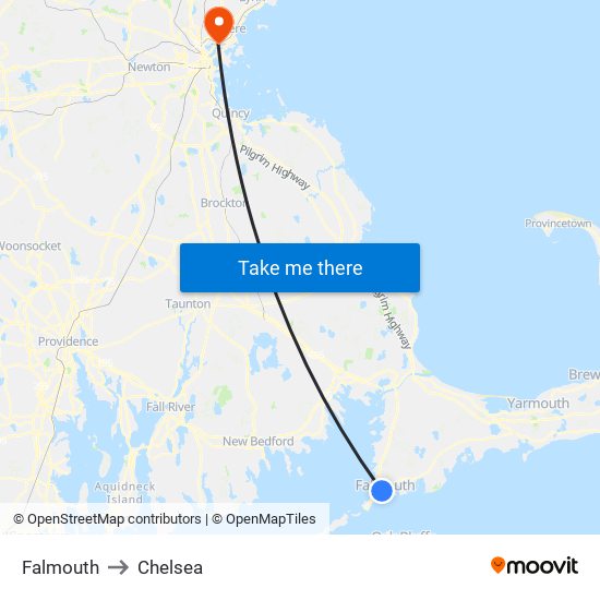 Falmouth to Chelsea map