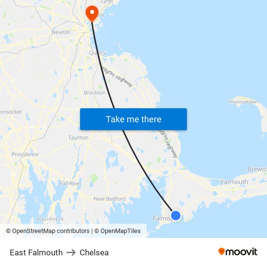 East Falmouth to Chelsea map