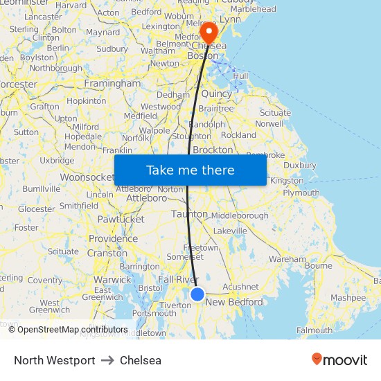 North Westport to Chelsea map