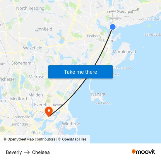 Beverly to Chelsea map