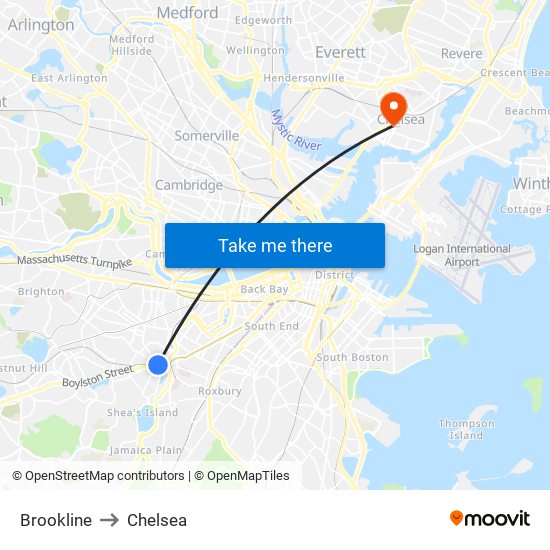 Brookline to Chelsea map
