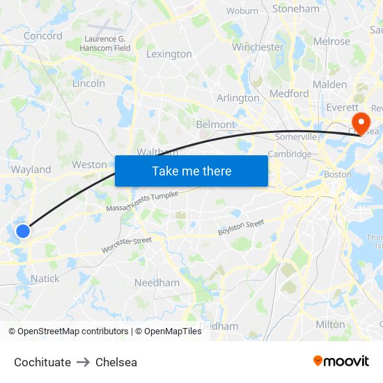 Cochituate to Chelsea map