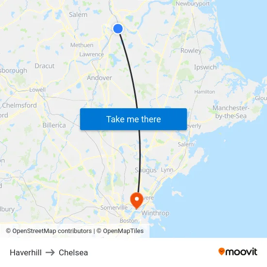 Haverhill to Chelsea map