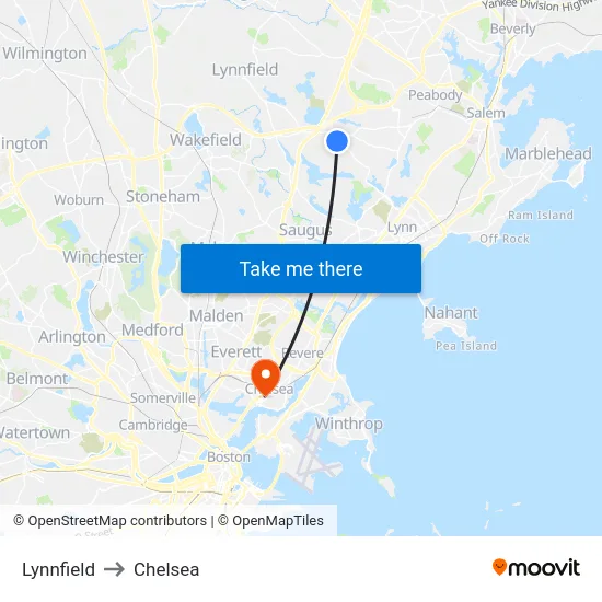 Lynnfield to Chelsea map