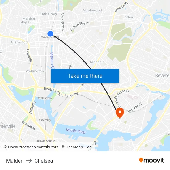 Malden to Chelsea map