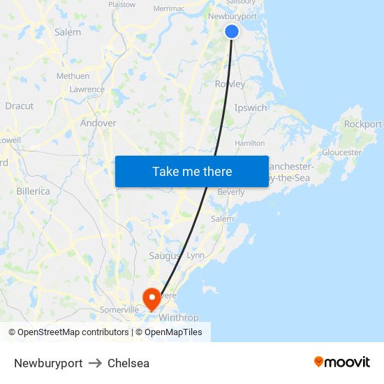 Newburyport to Chelsea map