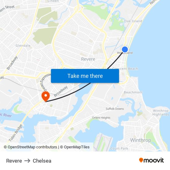 Revere to Chelsea map