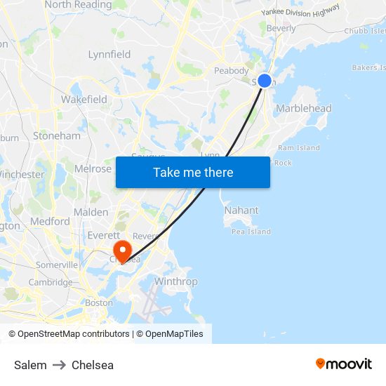 Salem to Chelsea map