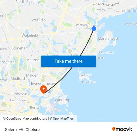 Salem to Chelsea map
