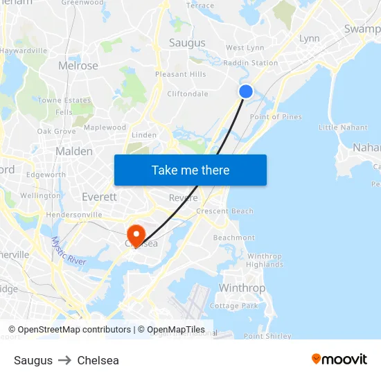Saugus to Chelsea map