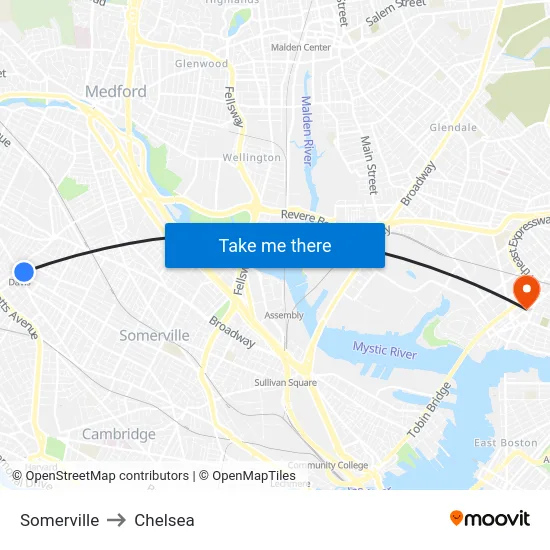 Somerville to Chelsea map