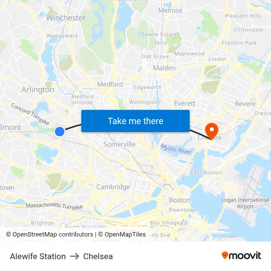 Alewife Station to Chelsea map