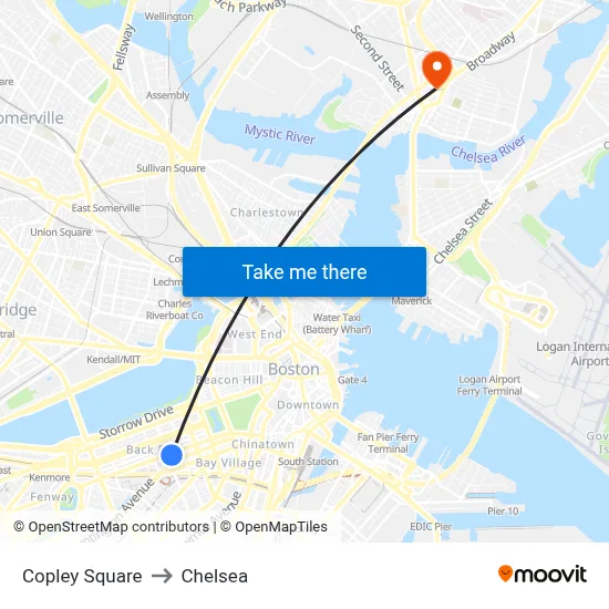 Copley Square to Chelsea map