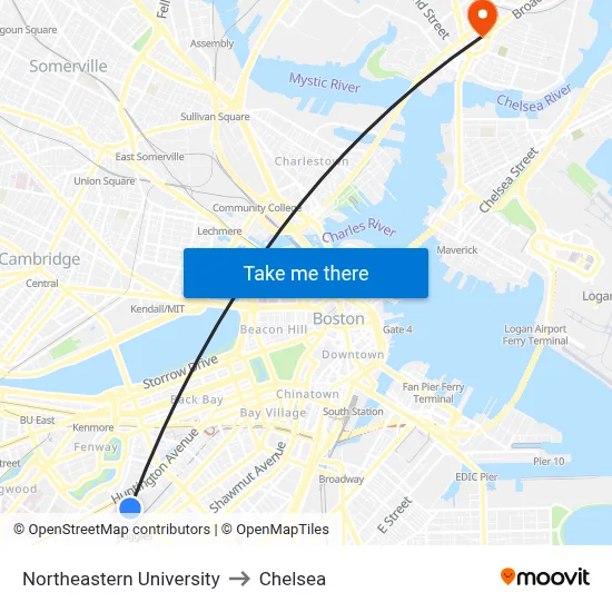 Northeastern University to Chelsea map