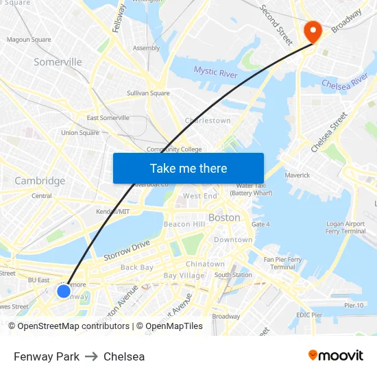Fenway Park to Chelsea map