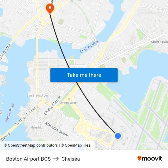 Boston Airport BOS to Chelsea map