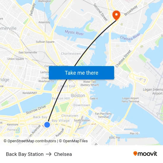 Back Bay Station to Chelsea map