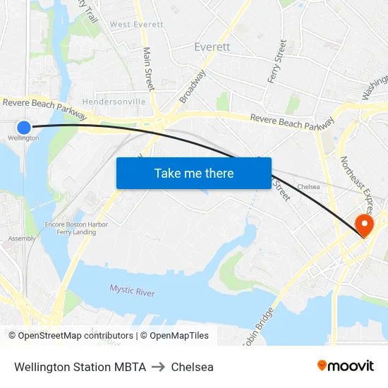 Wellington Station MBTA to Chelsea map
