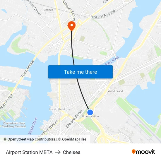 Airport Station MBTA to Chelsea map