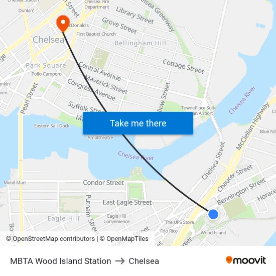 MBTA Wood Island Station to Chelsea map