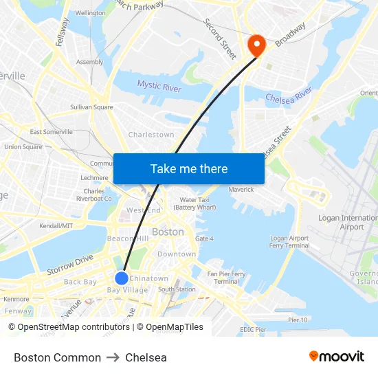 Boston Common to Chelsea map