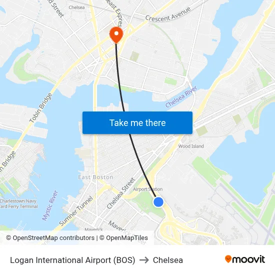 Logan International Airport (BOS) to Chelsea map