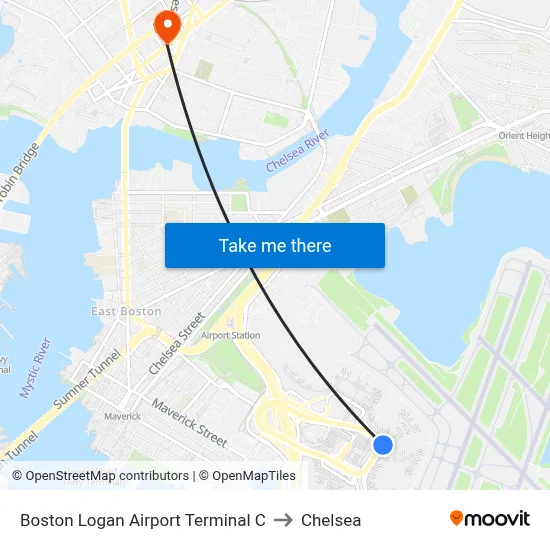 Boston Logan Airport Terminal C to Chelsea map