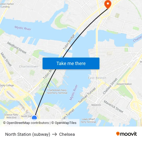 North Station (subway) to Chelsea map