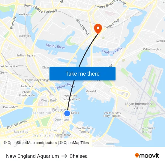 New England Aquarium to Chelsea map