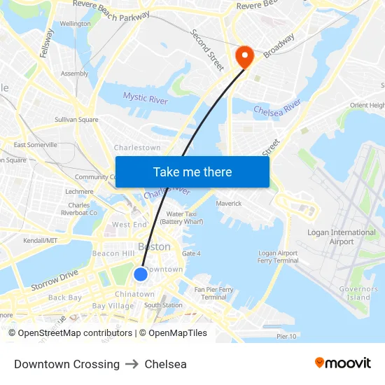 Downtown Crossing to Chelsea map