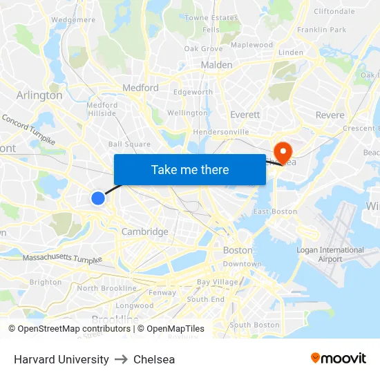 Harvard University to Chelsea map