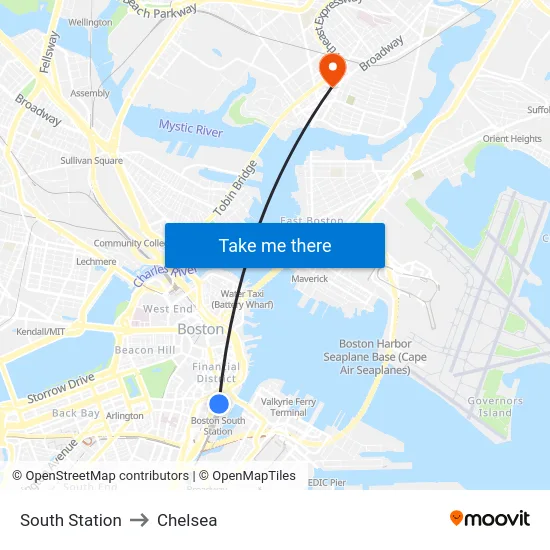 South Station to Chelsea map