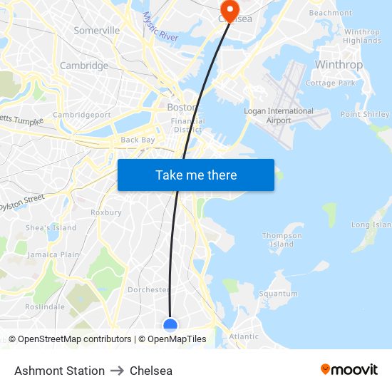 Ashmont Station to Chelsea map