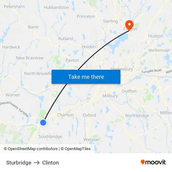 Sturbridge to Clinton map