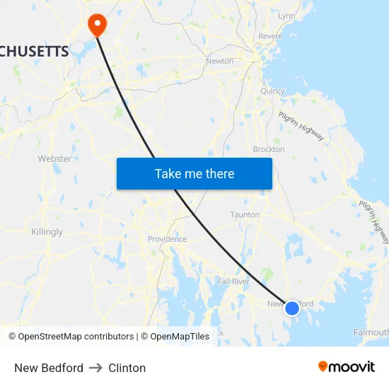 New Bedford to Clinton map