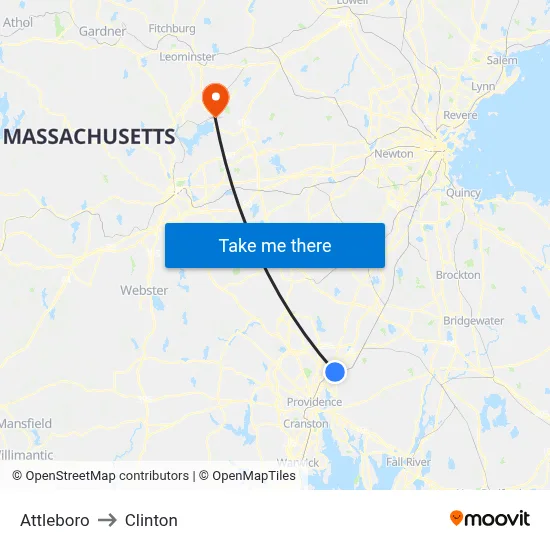 Attleboro to Clinton map