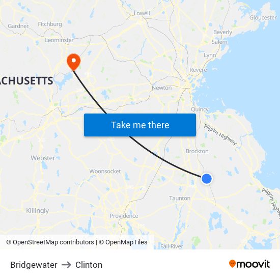 Bridgewater to Clinton map