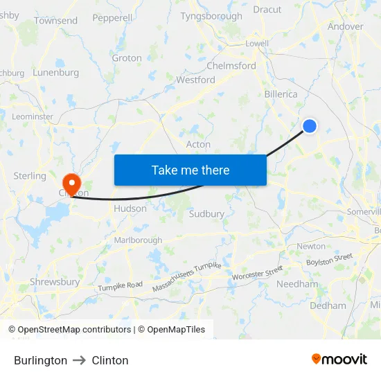 Burlington to Clinton map