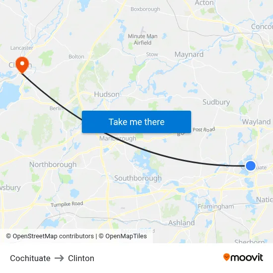 Cochituate to Clinton map