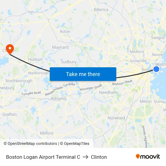 Boston Logan Airport Terminal C to Clinton map