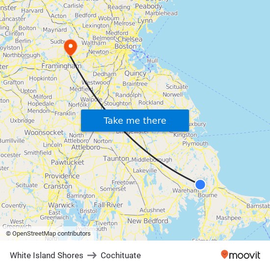 White Island Shores to Cochituate map