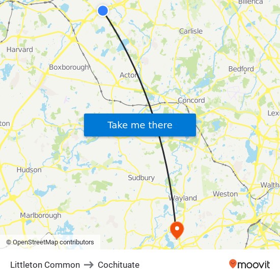 Littleton Common to Cochituate map