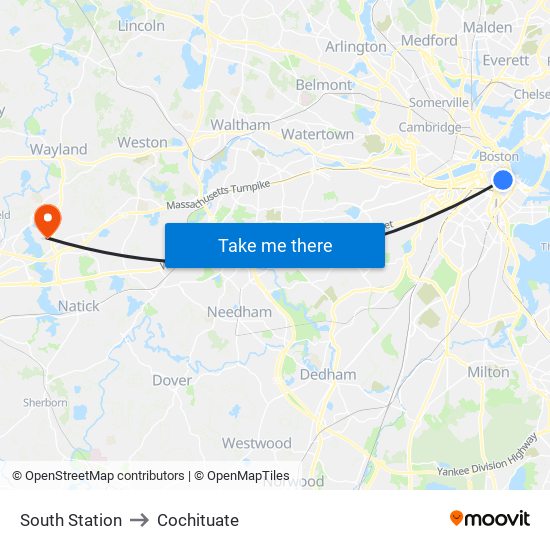 South Station to Cochituate map