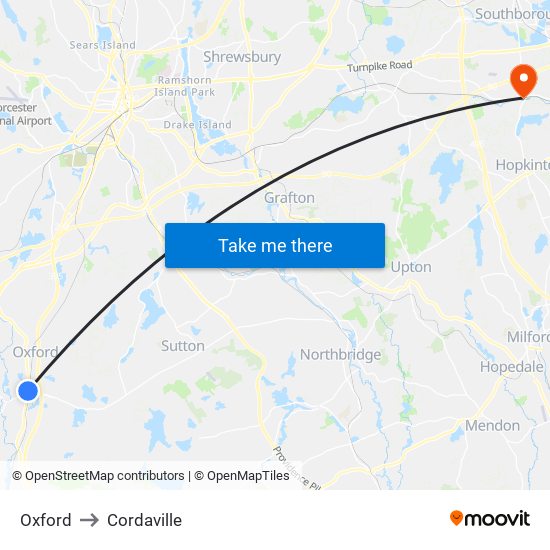 Oxford to Cordaville map